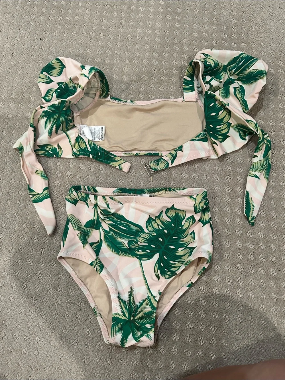 Toddler Tropical Leaf High-Waist Bikini Set - Pink & Green 3T
